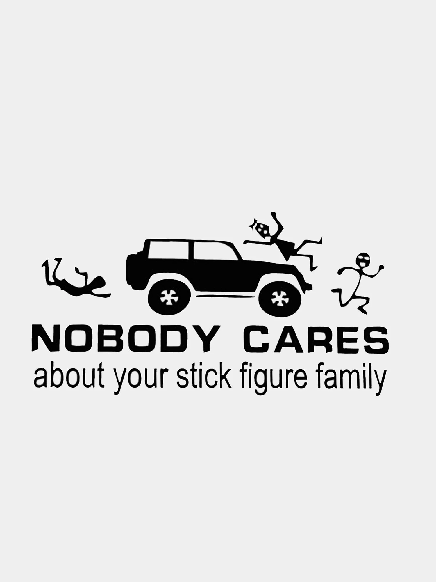 Черный наклейка на авто "Nobody cares about your stick figure family"