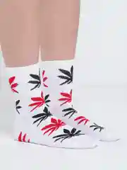 Белый весенне-летние хлопковые носки, с листьями