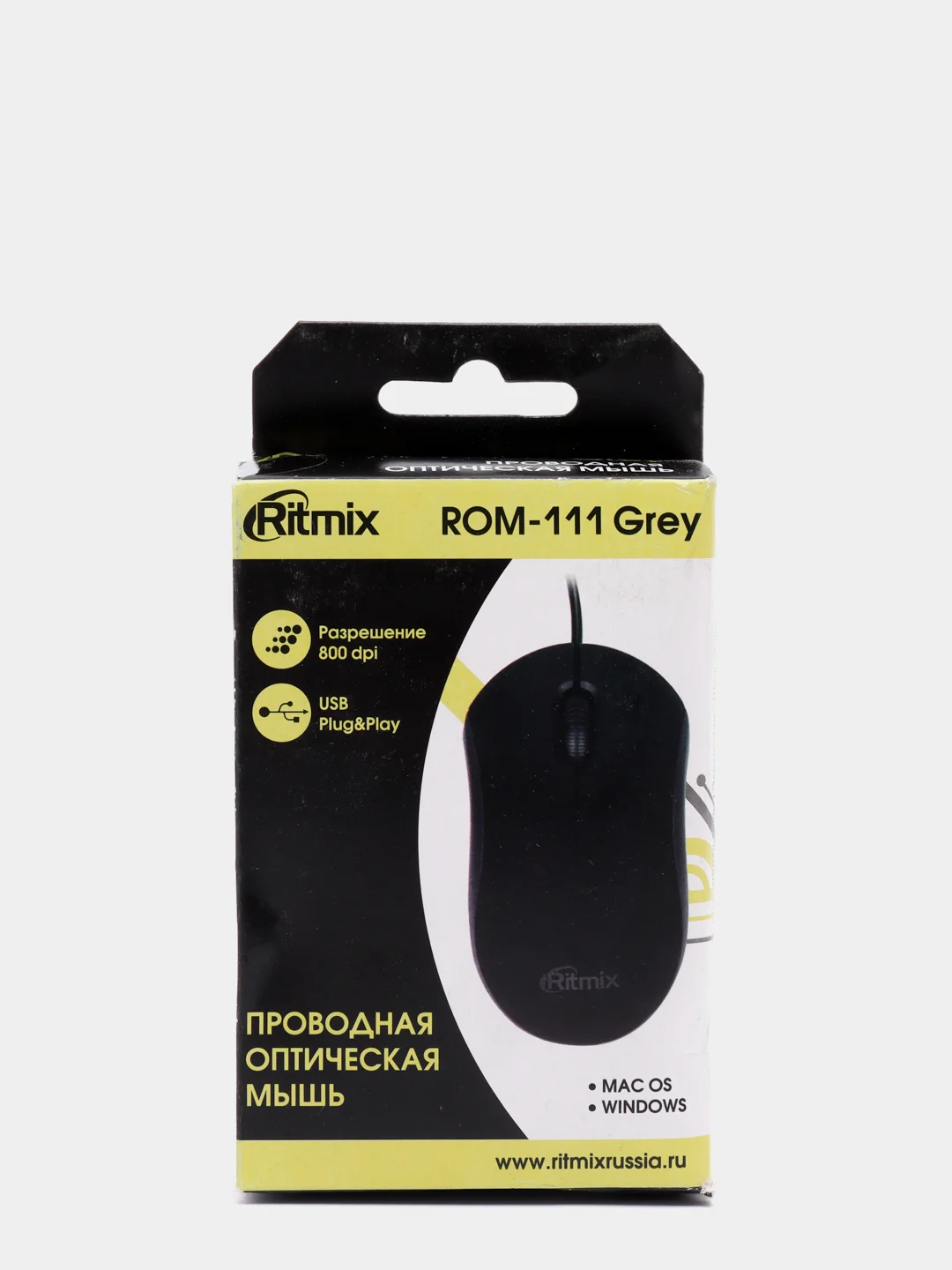 Серый мышь проводная Ritmix ROM-111 (оптическая, 3 кн., USB, 800 dpi)