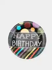 Черный набор бумажных тарелок Happy Birthday (С днем рождения), 10 штук, 20 см