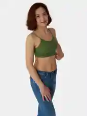Зеленый базовый, бесшовный женский топ из микрофибры