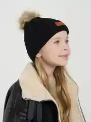 Черный детская шапка, со съемным помпоном, из меха енота