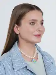 Голубой жемчужное колье на шею с подвеской "flower"