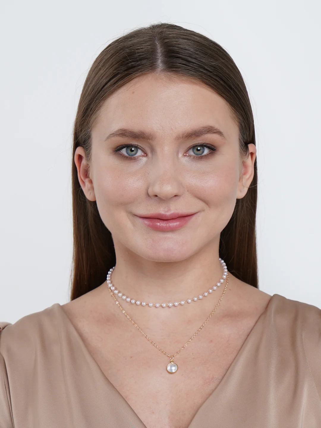 Двойная цепочка колье с жемчугом