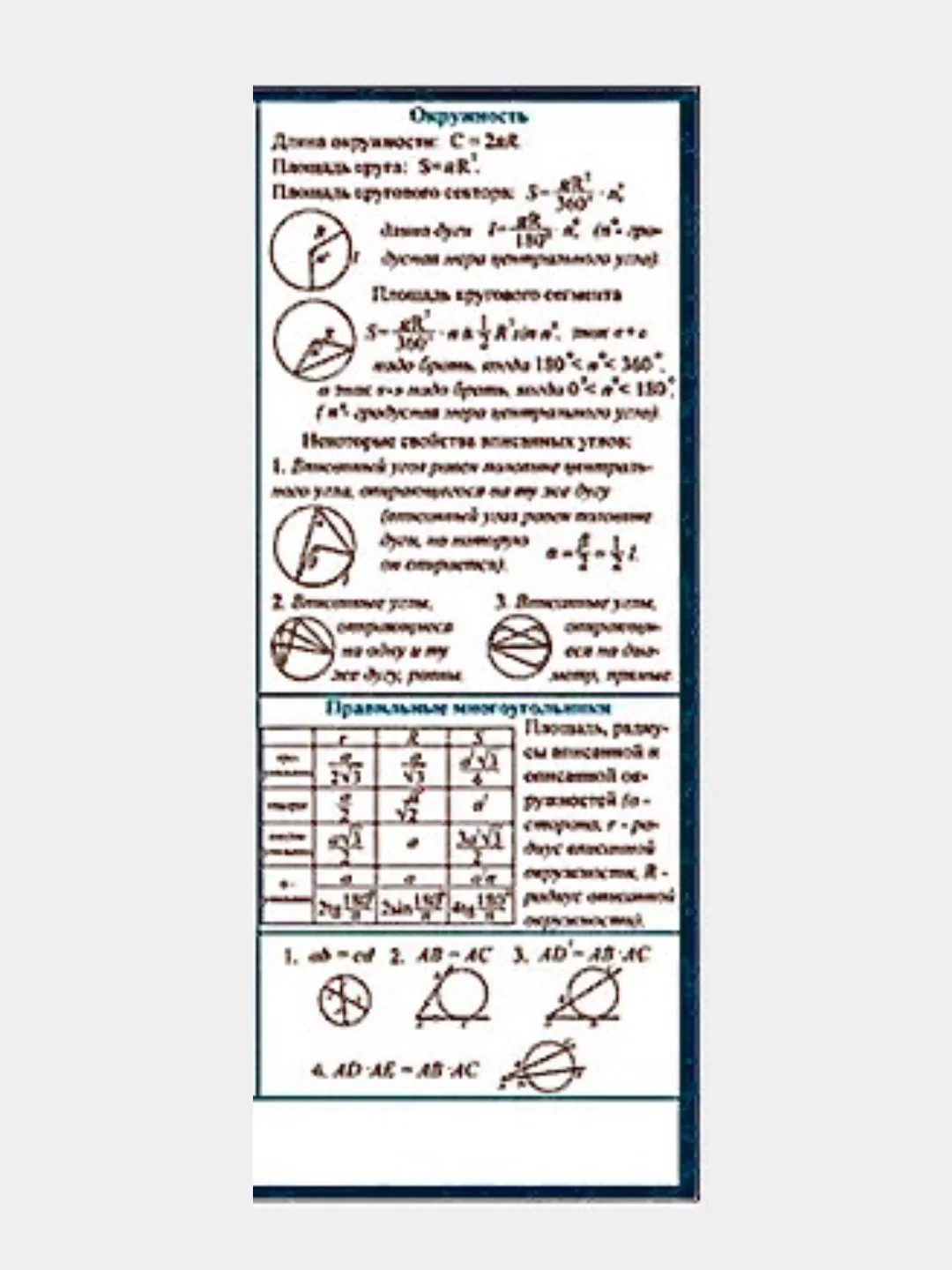 Карточка обучающая  "Геометрия (часть 1)" . А5.  Шпаргалка