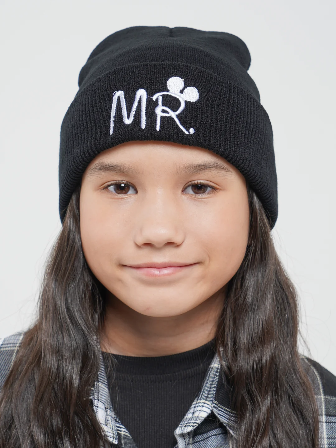 Угольный детская хлопковая вязанная шапка "MR и MRS Mickey" для мальчиков и девочек