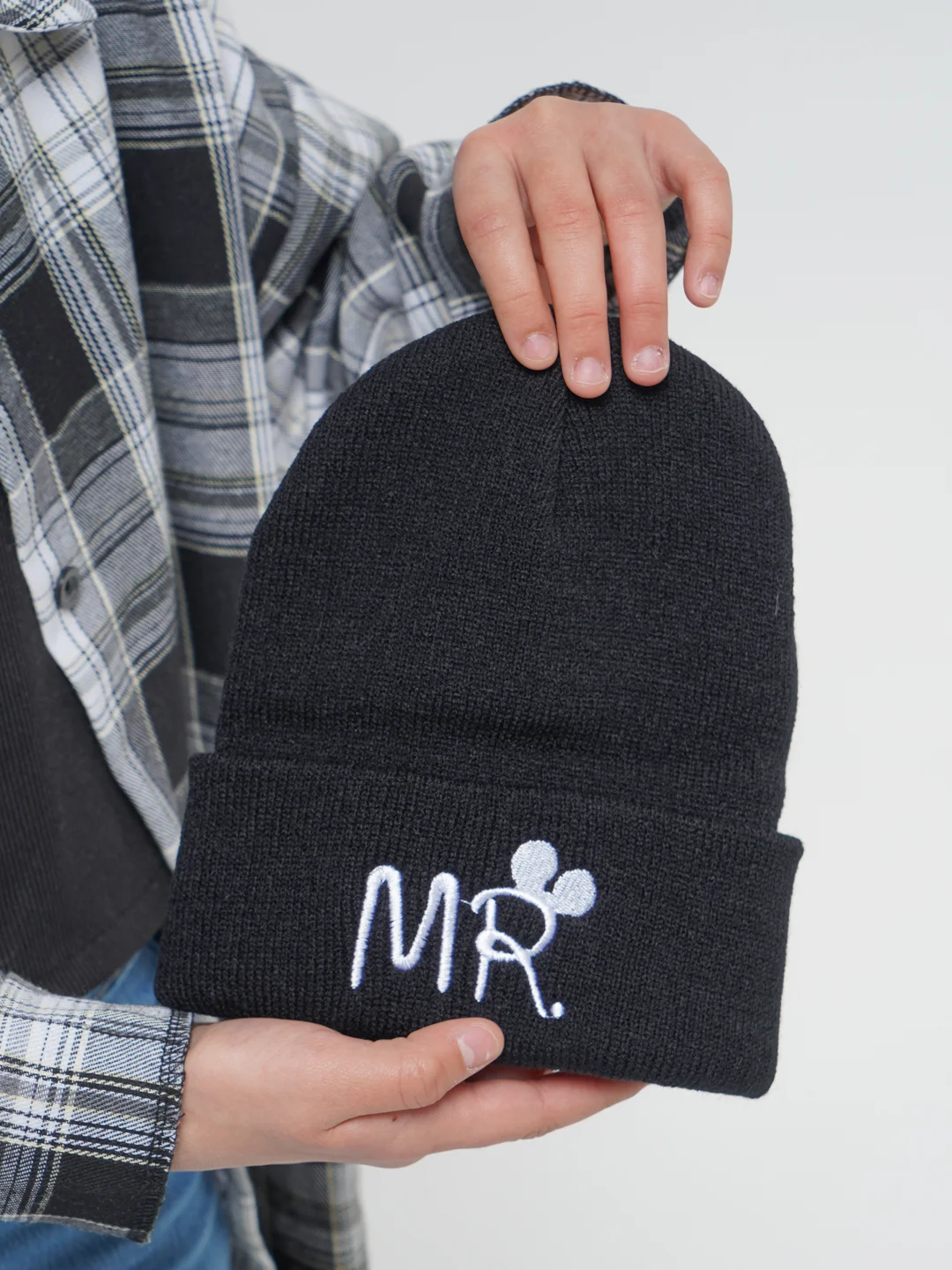 Угольный детская хлопковая вязанная шапка "MR и MRS Mickey" для мальчиков и девочек