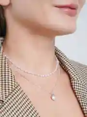 Серебряный женская двойная цепочка с искусственным жемчугом, ожерелье с подвеской