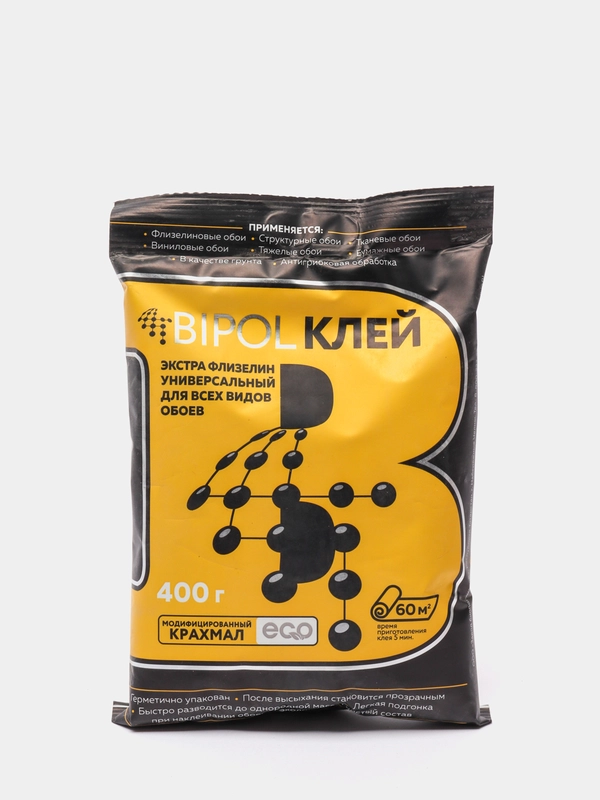 Клей обойный / клей для обоев BIPOL Экстра Флизелин 400 г, 8 л, 60 м.кв., 1 шт