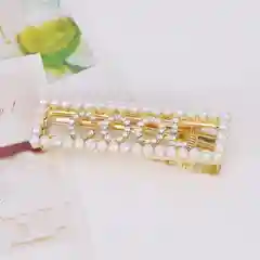 Бежевый заколка для волос с жемчужинами и стразами/ зажим для волос