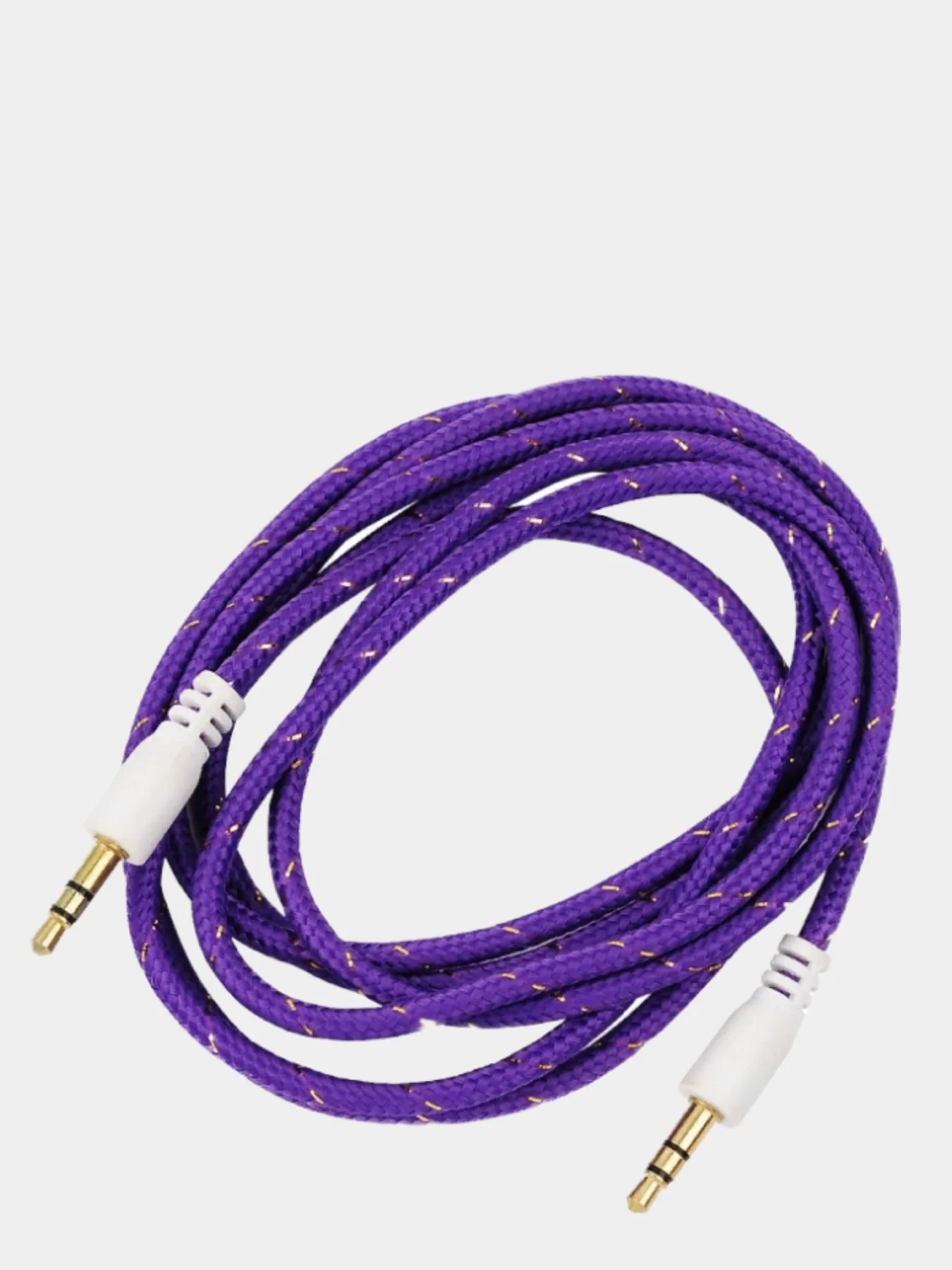Фиолетовый кабель аудио AUX  текстильный круглый тонкий, разъём 3.5 Jack (M) - 3.5 Jack (M)