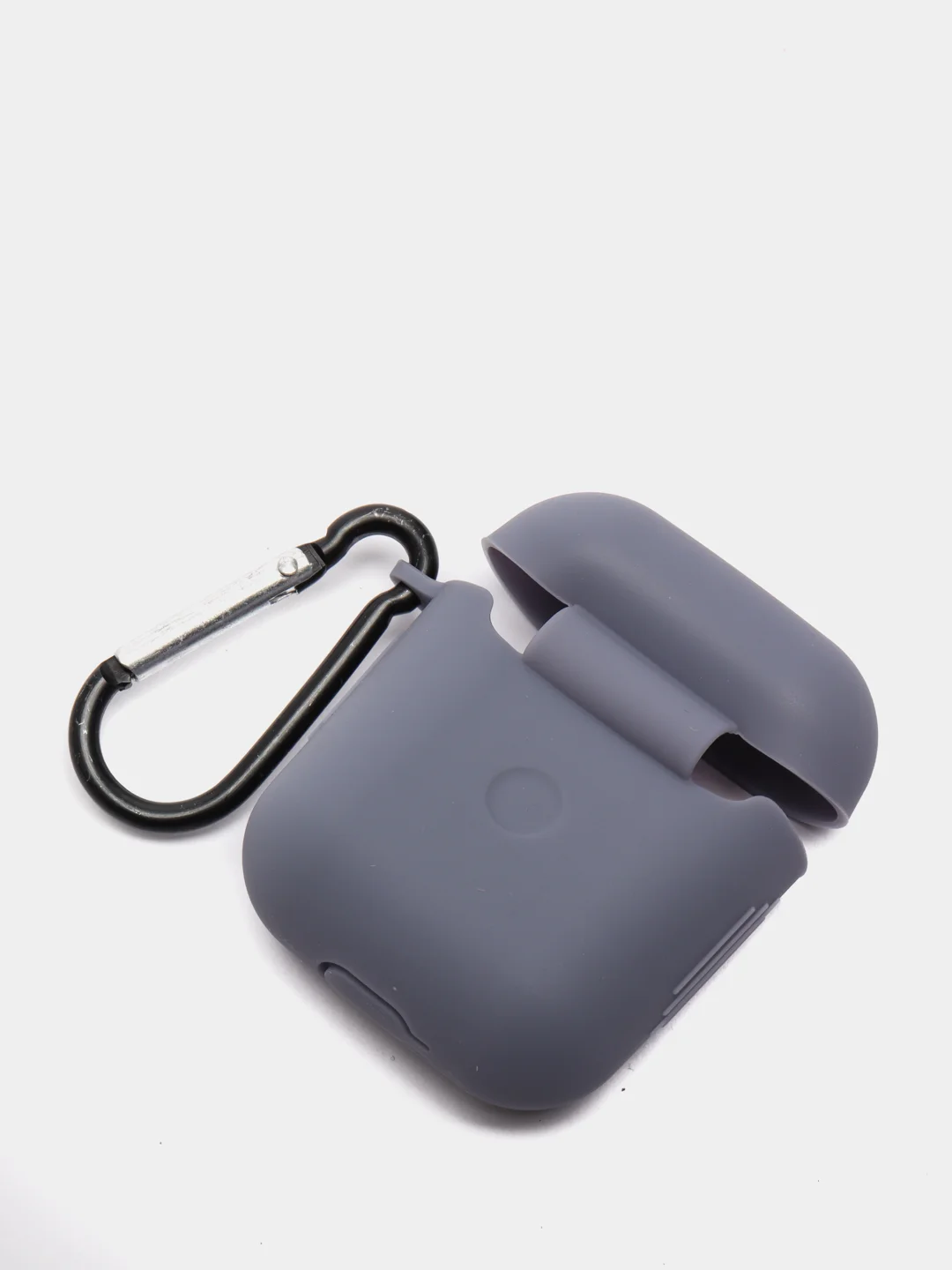 Серый силиконовый чехол с карабином для наушников AirPods 1, 2