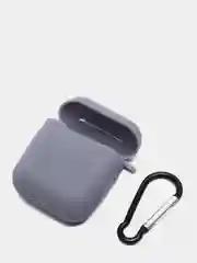 Серый силиконовый чехол с карабином для наушников AirPods 1, 2