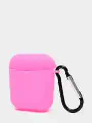 Розовый силиконовый чехол с карабином для наушников AirPods 1, 2
