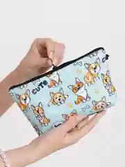 Бирюзовый женская косметичка с милыми собачками корги