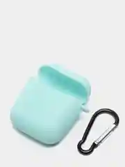 Голубой силиконовый чехол с карабином для наушников AirPods 1, 2