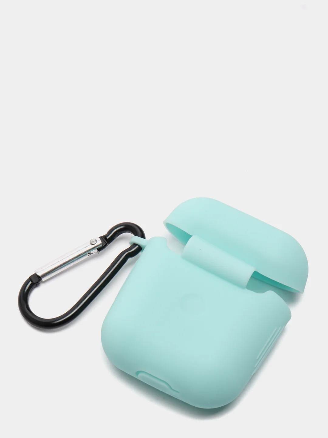 Голубой силиконовый чехол с карабином для наушников AirPods 1, 2