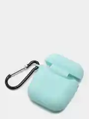 Голубой силиконовый чехол с карабином для наушников AirPods 1, 2