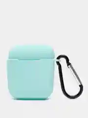 Голубой силиконовый чехол с карабином для наушников AirPods 1, 2