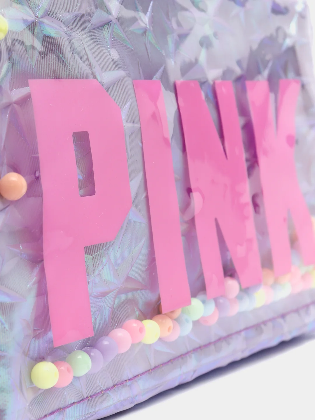 Розовый косметичка PINK на молнии с бусинами