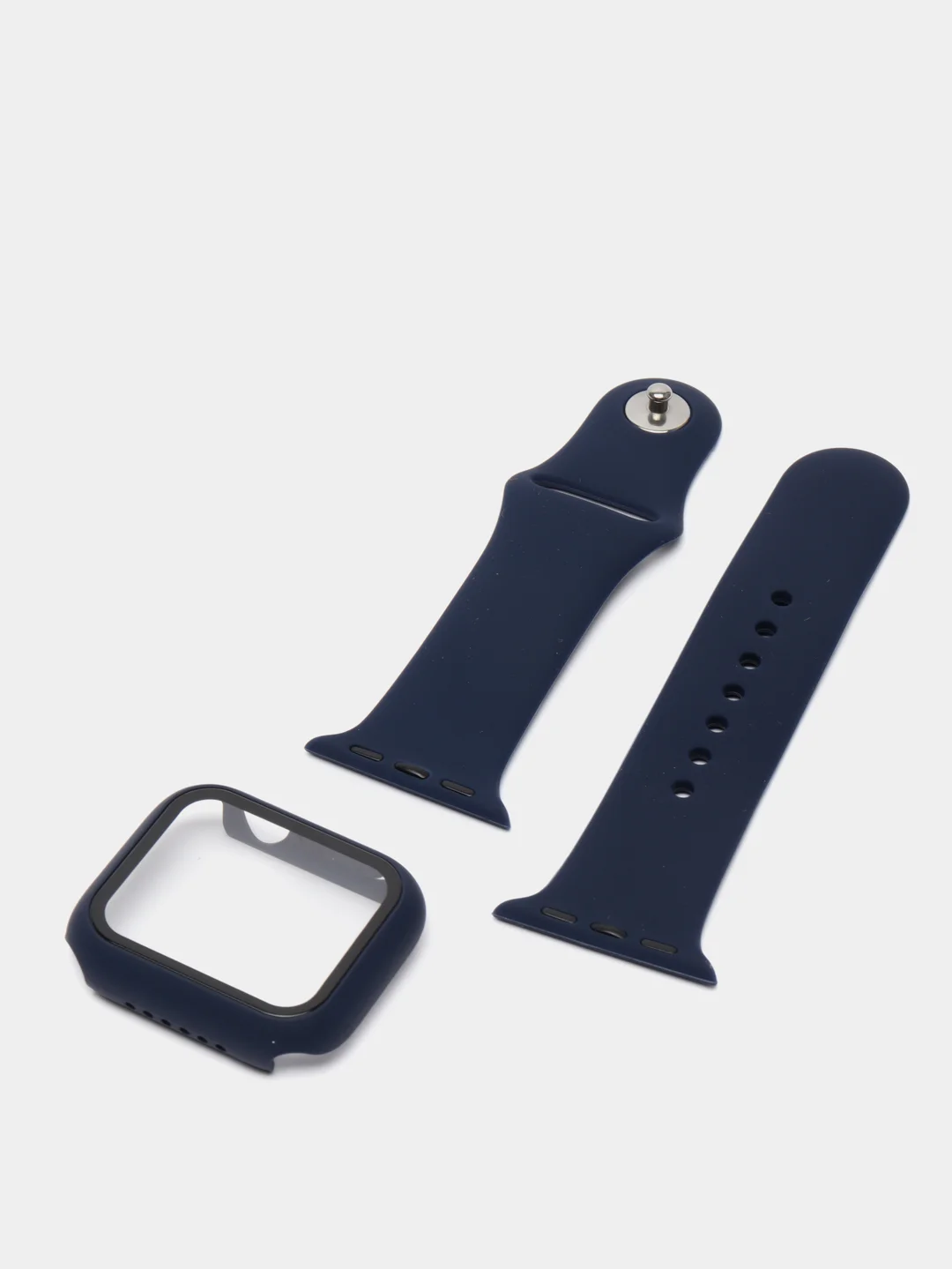 Темно-синий силиконовый ремешок + защитная накладка со стеклом на корпус Apple Watch 40 mm