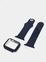 Темно-синий силиконовый ремешок + защитная накладка со стеклом на корпус Apple Watch 40 mm