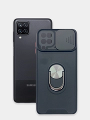 Чехол Samsung Galaxy A12, M12, противоударный c металлическим кольцом и защитой камеры