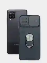 Чехол Samsung Galaxy A12, M12, противоударный c металлическим кольцом и защитой камеры