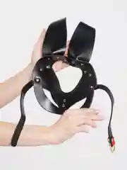 Багровый бдсм маска с длинным ушами для ролевых игр из кожи 2 вида