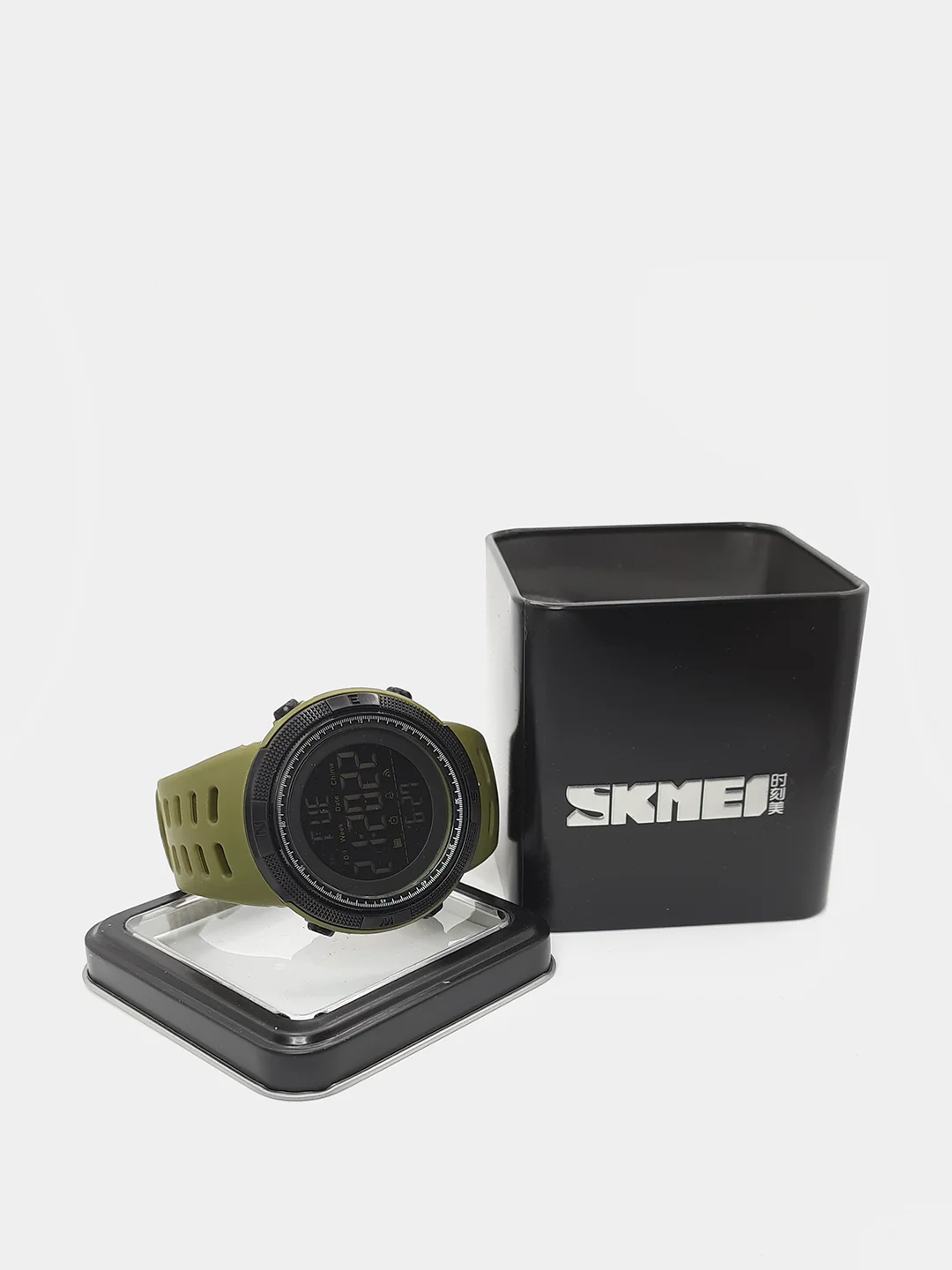 Лесной зеленый мужские спортивные часы Skmei "1251" в жестяной коробке