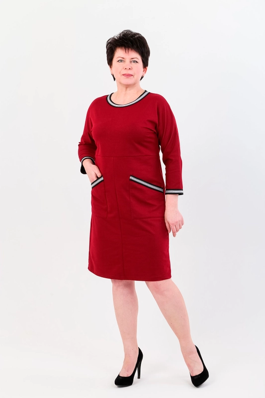 Платье прямое с длинным рукавом, бордо (48, 50)