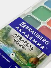 Краски акварельные BRAUBERG 12 цветов, медовые, квадратные кюветы, пластиковый пенал