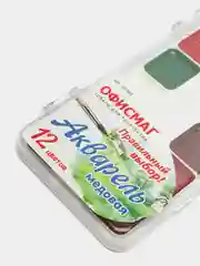 Краски акварельные ОФИСМАГ, 12 цветов, медовые, пластиковая коробка