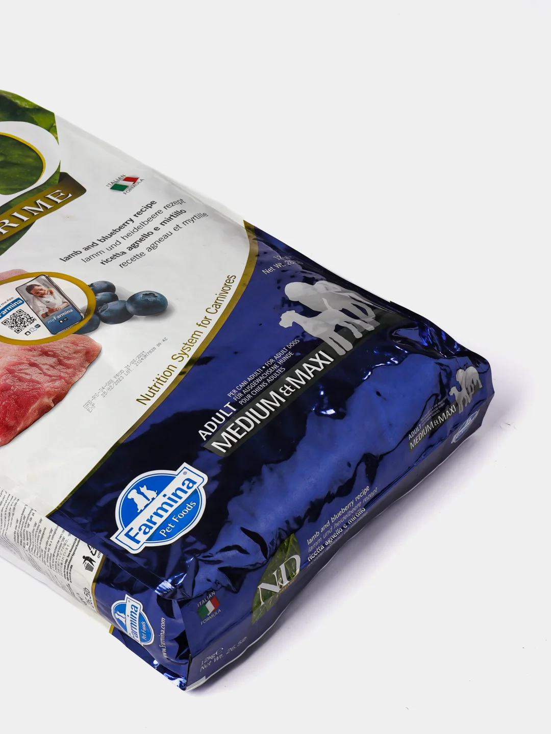 Корм сухой Farmina N&D Prime с ягненком и черникой, для взрослых собак медиум/макси, 12 кг