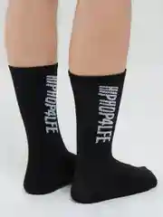 Черный носки мужские удлинённые с принтом