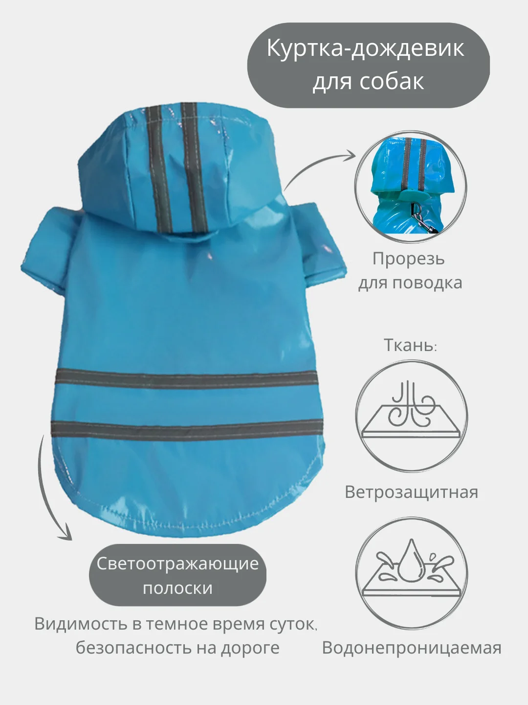 Голубой куртка дождевик для собак мелких пород, непромокайка комбинезон для животных, плащ msh
