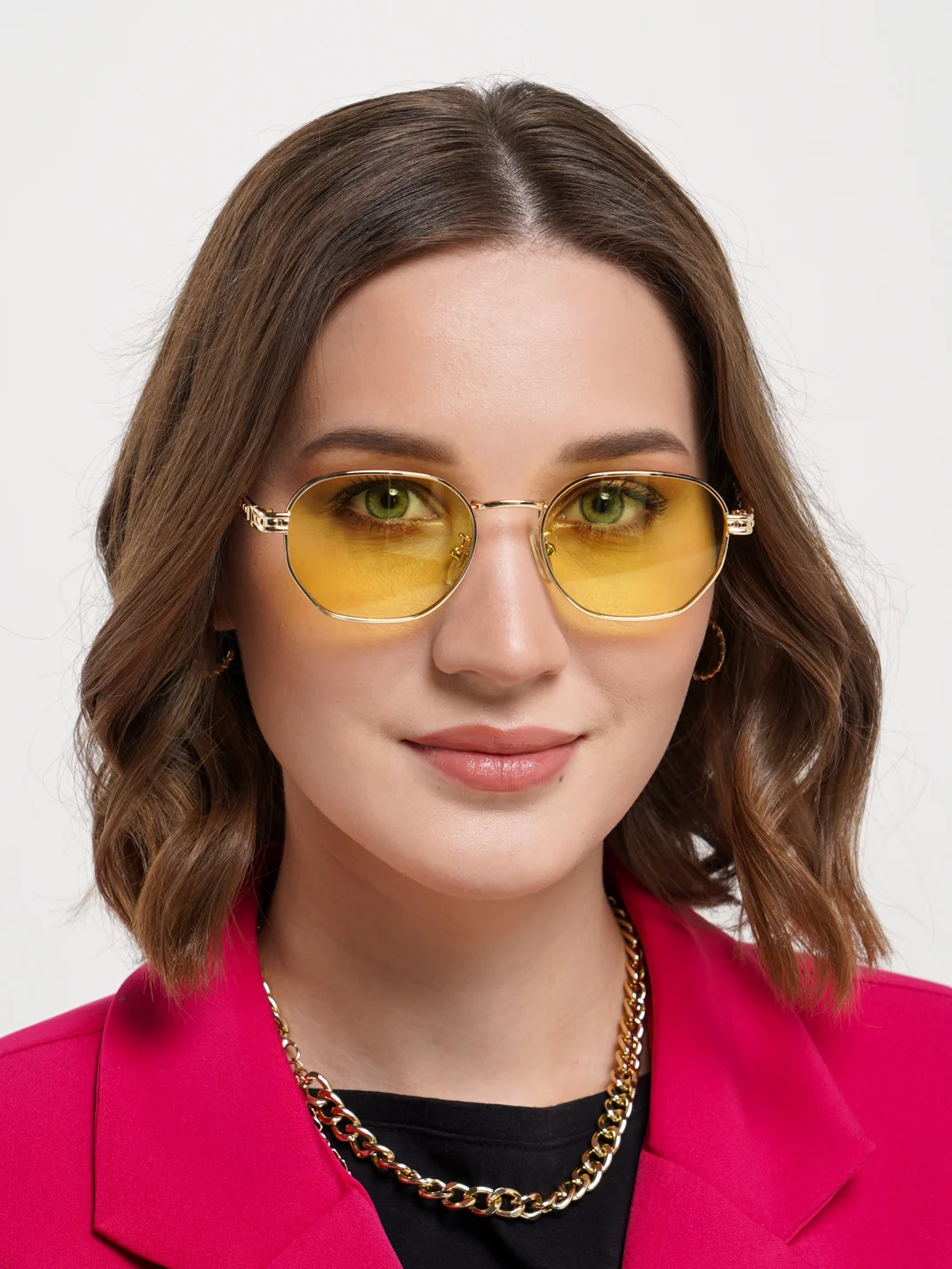 Желтый стильные солнцезащитные очки, UV400