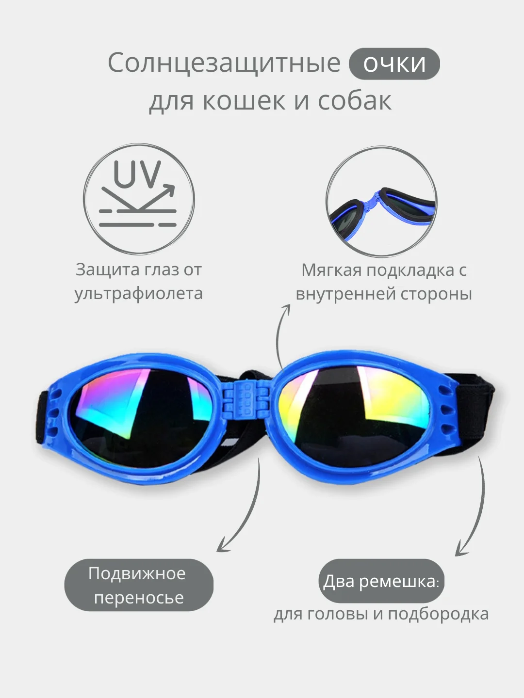 Темно-синий солнцезащитные очки на резинке для кошек и собак, стильный аксессуар для животных