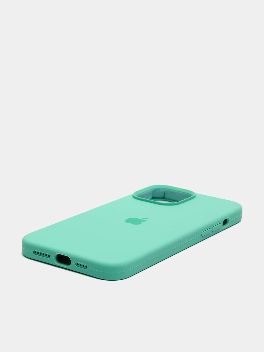 Бирюзовый чехол iPhone 13 Pro Max 6.7" Силиконовый с логотипом (Silicone Case) Закрытый низ