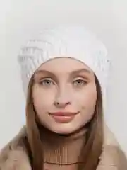 Белый шапка вязаная "Аделия", жеская бини лопатка, тонкая на весну и осень