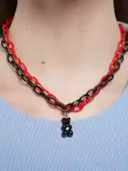 Красный двойная цепь на шею с подвеской "Мишка"