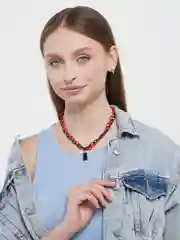 Красный двойная цепь на шею с подвеской "Мишка"