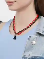 Красный двойная цепь на шею с подвеской "Мишка"