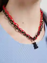 Красный двойная цепь на шею с подвеской "Мишка"