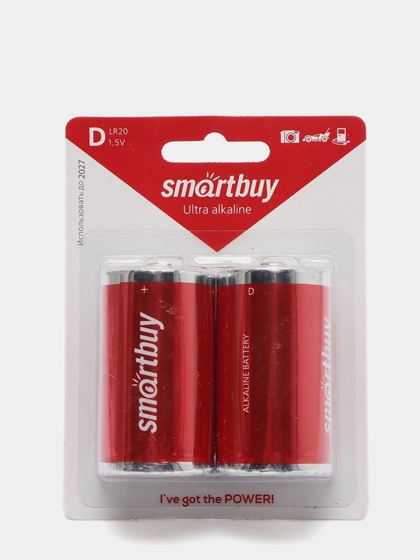 Батарейки алкалиновые 2 штуки LR20 (R20) SmartBuy тип D