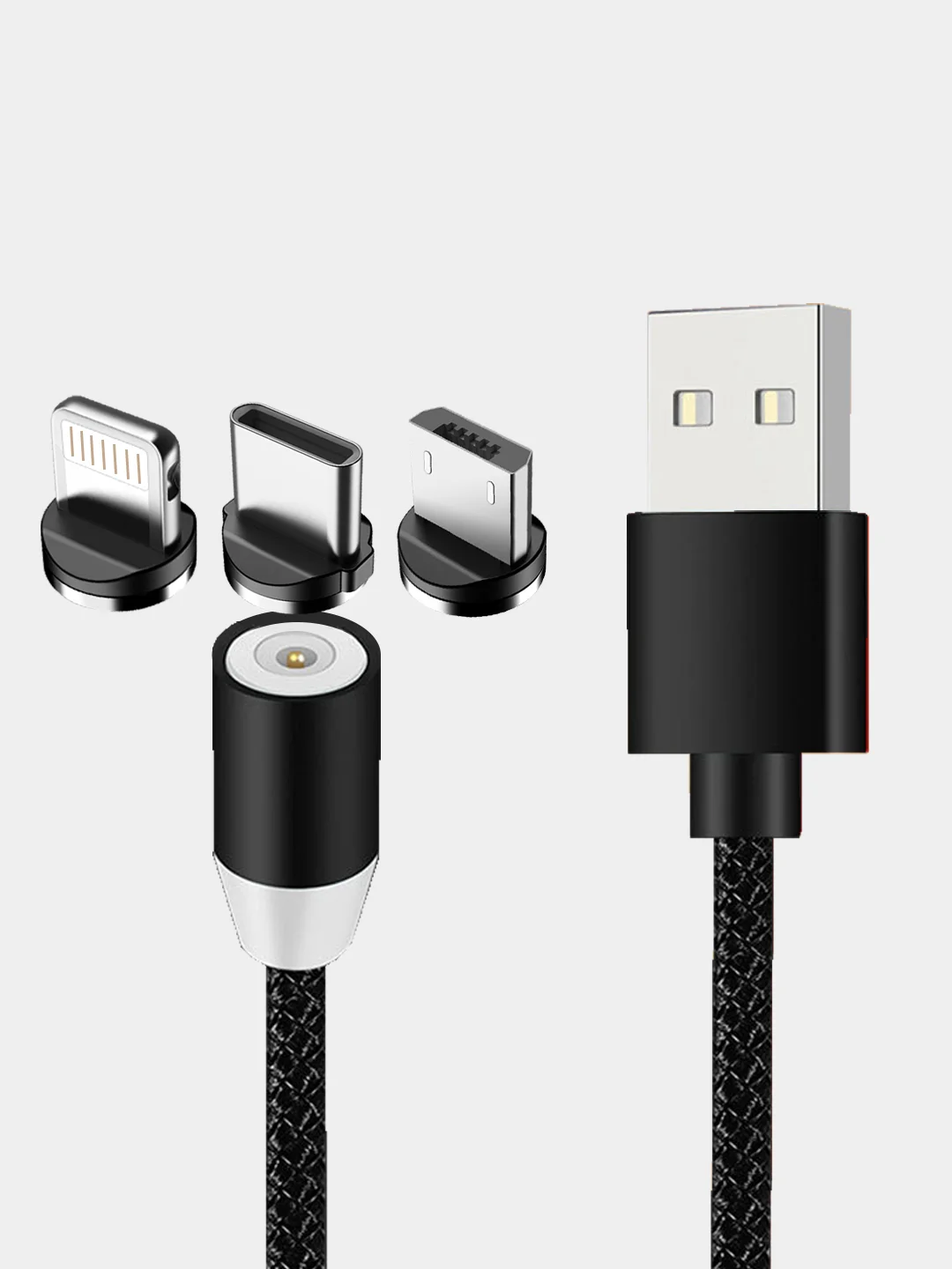 Угольный магнитный кабель для зарядки Micro USB, Type C, Lightning