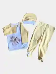 Желтый комплект для девочки: кофточка, шапочка и ползунки