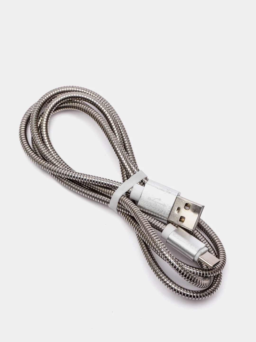 Серебряный кабель зарядный USB, в металлической оплётке, iPhone, Android, Type-C Micro, 1 м провод