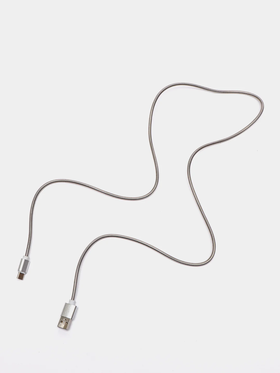 Серебряный кабель зарядный USB, в металлической оплётке, iPhone, Android, Type-C Micro, 1 м провод