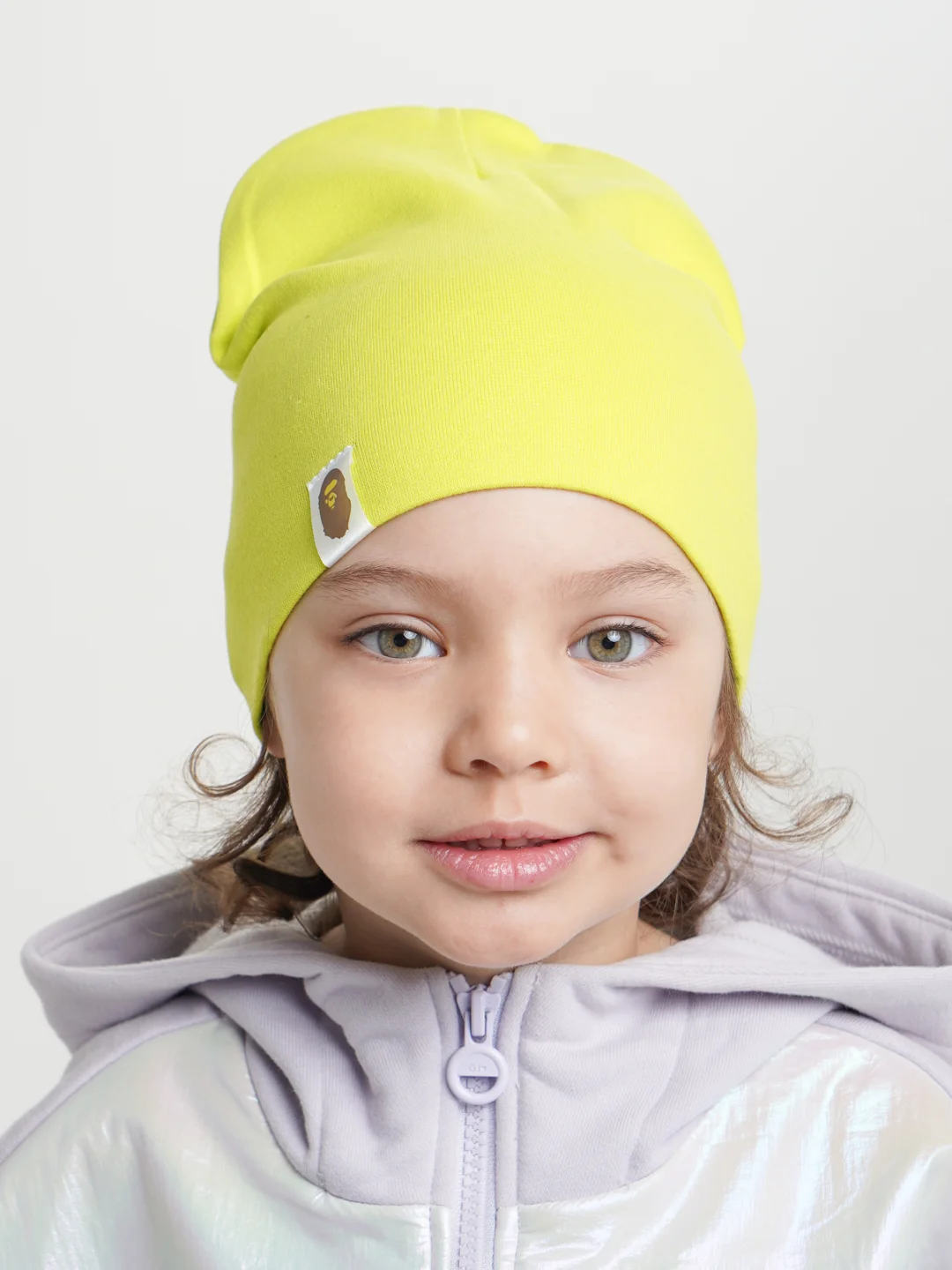 Лайм детская двухслойная шапочка 1-5 лет для девочек хлопок